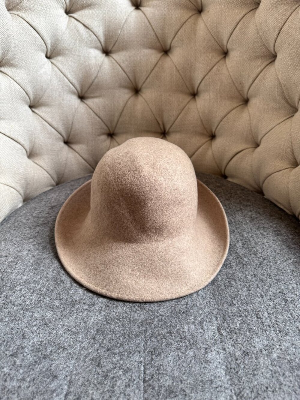 Vintage Lancaster 100% Wool Felt Cloche Bucket Hat Heather Beige One Size